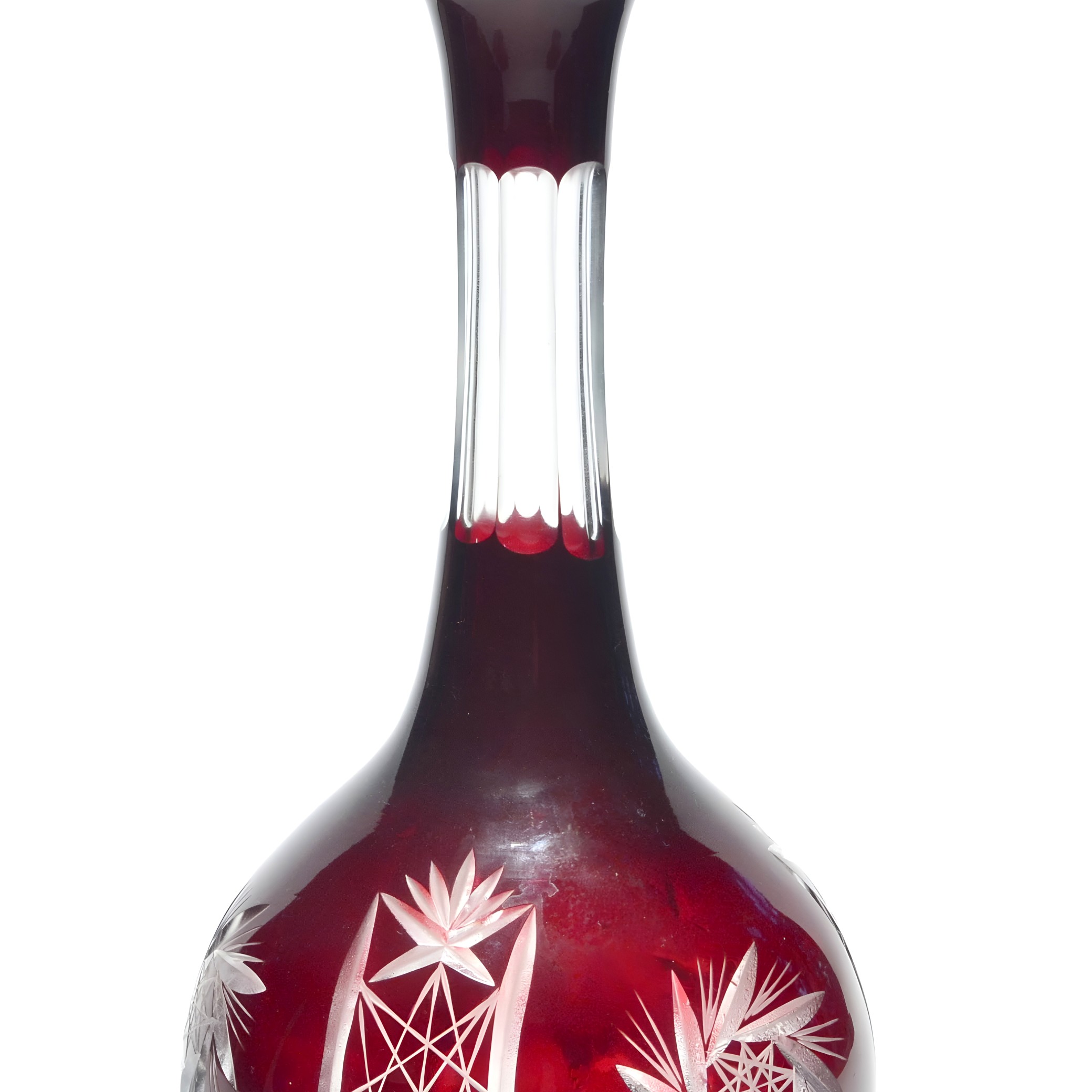 Böhmischer Kristall-Flakon, Große Vase Aus Rotem Glasschliff Im Vintage-Stil, Kunstglas-Barware-Objekt